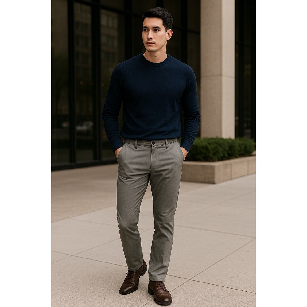 Perry Ellis - Mens Slim-Fit Stretch Pants Trouser Size 33x32 Viscose Blend Gray